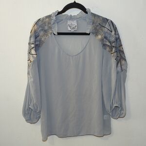 Sains Anthropologie Gray Boho Blouse Embroidered Sequins Women's Size Small